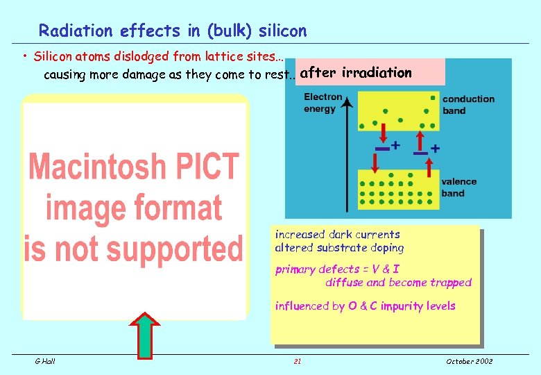 Radiation effects in (bulk) silicon • Silicon atoms dislodged from lattice sites… causing more