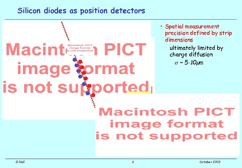 Silicon diodes as position detectors • Spatial measurement precision defined by strip dimensions ultimately