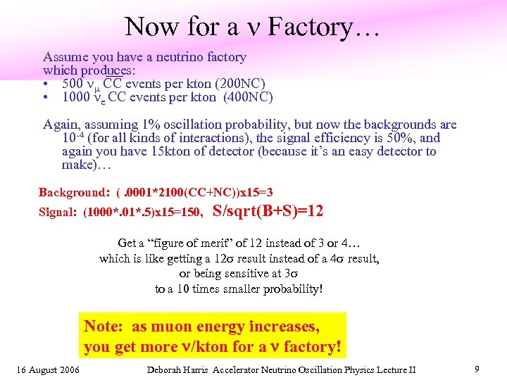Now for a Factory… Assume you have a neutrino factory which produces: • 500