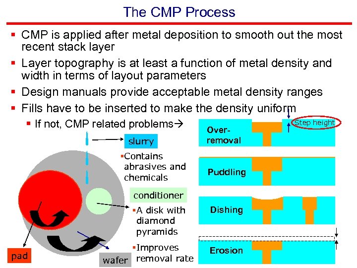 The CMP Process § CMP is applied after metal deposition to smooth out the