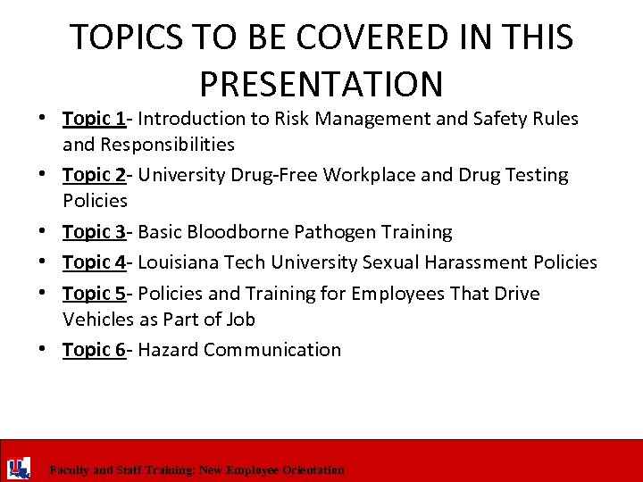 TOPICS TO BE COVERED IN THIS PRESENTATION • Topic 1 - Introduction to Risk