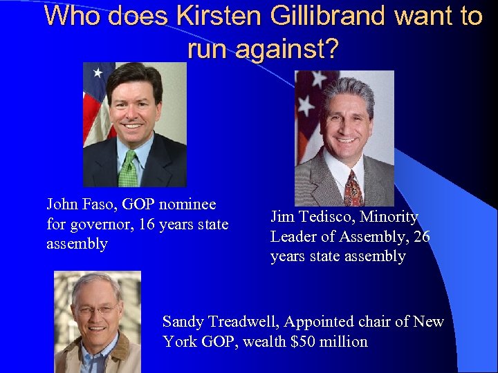 Who does Kirsten Gillibrand want to run against? John Faso, GOP nominee for governor,