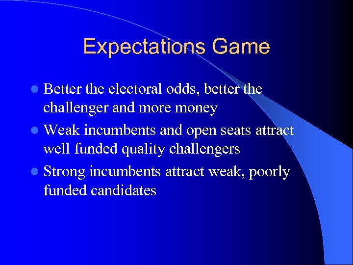 Expectations Game l Better the electoral odds, better the challenger and more money l