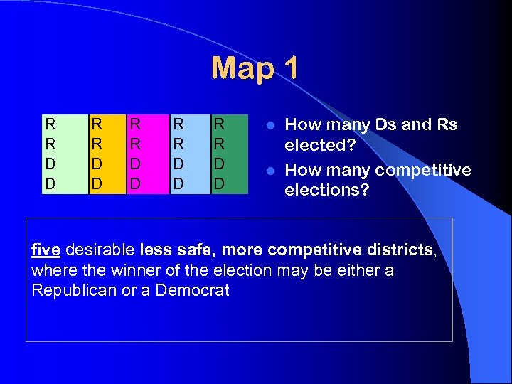 Map 1 How many Ds and Rs elected? l How many competitive elections? l