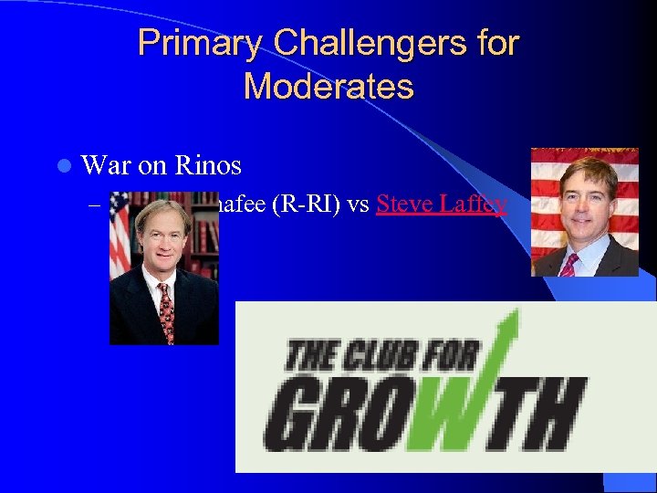 Primary Challengers for Moderates l War on Rinos – Senator Chafee (R-RI) vs Steve