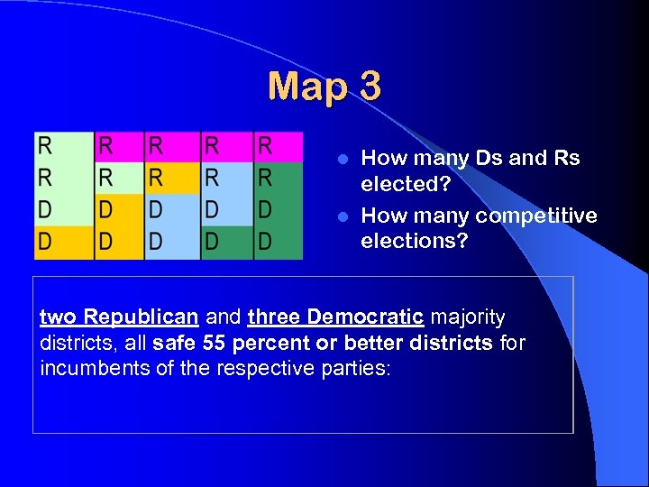 Map 3 How many Ds and Rs elected? l How many competitive elections? l