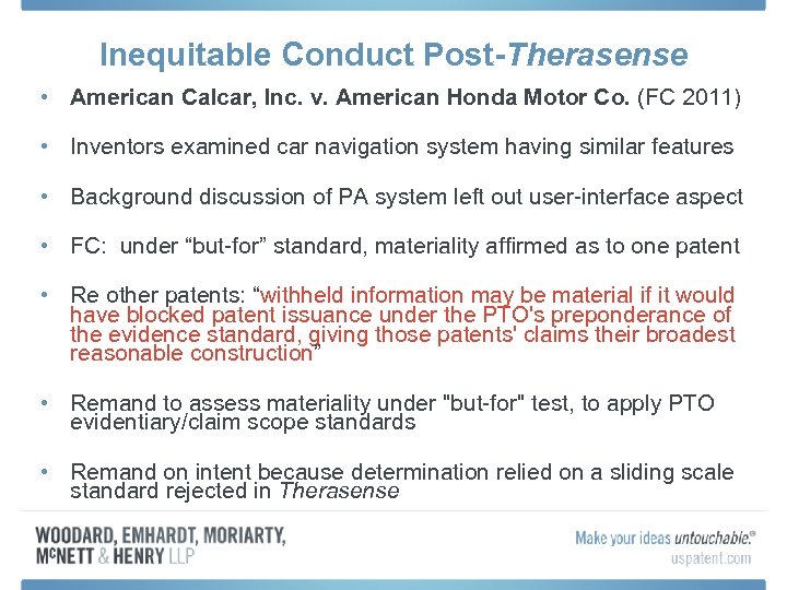 Inequitable Conduct Post-Therasense • American Calcar, Inc. v. American Honda Motor Co. (FC 2011)