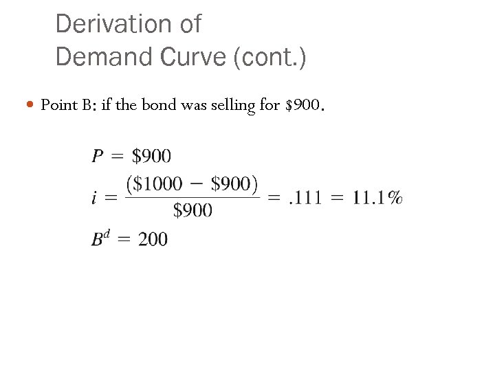 Derivation of Demand Curve (cont. ) Point B: if the bond was selling for