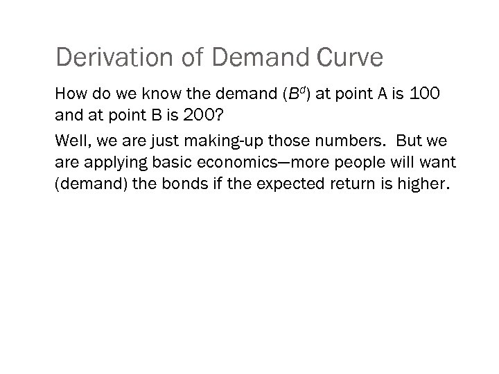 Derivation of Demand Curve How do we know the demand (Bd) at point A