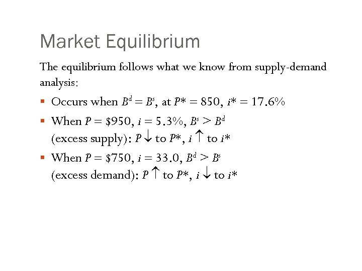 Market Equilibrium The equilibrium follows what we know from supply-demand analysis: § Occurs when