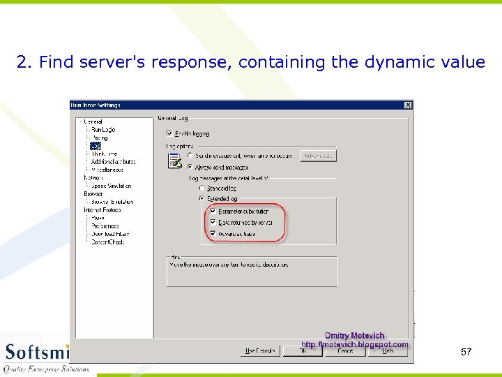 2. Find server's response, containing the dynamic value 57 