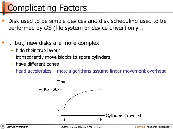 Complicating Factors § Disk used to be simple devices and disk scheduling used to