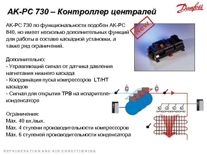 AK-PC 730 – Контроллер централей AK-PC 730 по функциональности подобен AK-PC 840, но имеет