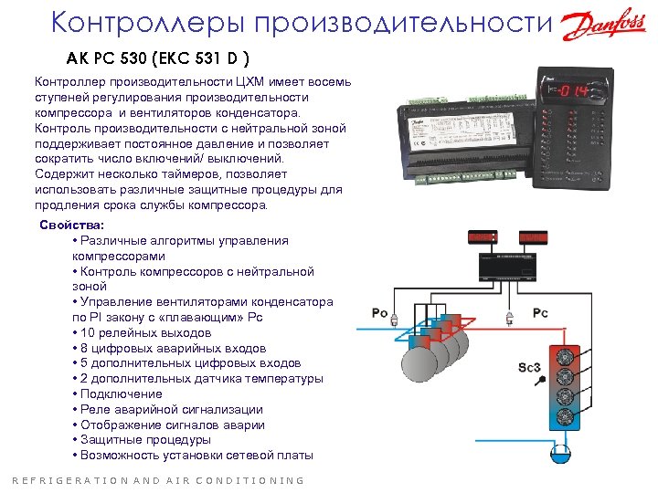 Контроллеры производительности AK PC 530 (EKC 531 D ) Контроллер производительности ЦХМ имеет восемь