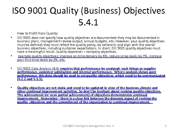 ISO 9001 Quality (Business) Objectives 5. 4. 1 • • How to Profit from