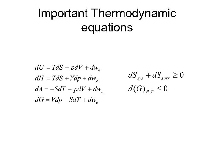 Important Thermodynamic equations 