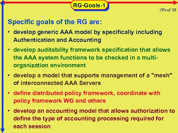RG-Goals-1 19 b of 20 Specific goals of the RG are: • develop generic