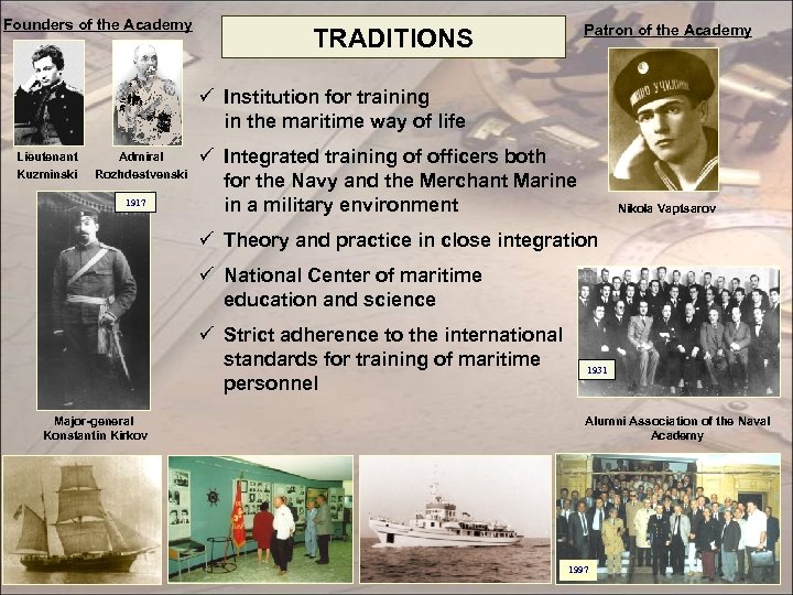 Founders of the Academy Patron of the Academy TRADITIONS ü Institution for training in