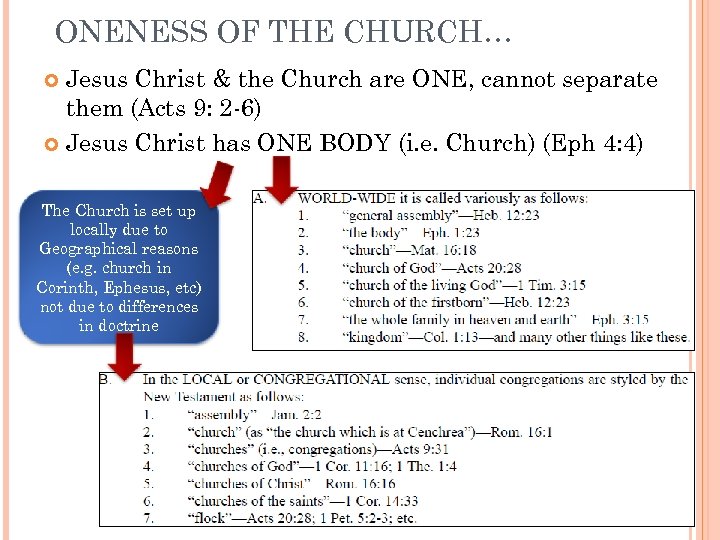 ONENESS OF THE CHURCH… Jesus Christ & the Church are ONE, cannot separate them