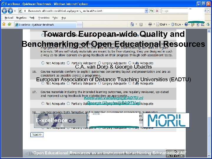 Towards European-wide Quality and Benchmarking of Open Educational Resources C. A. van Dorp &