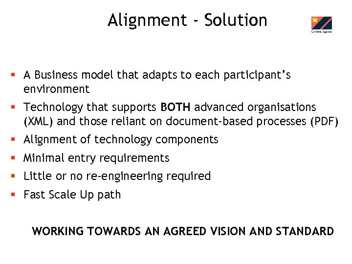 Alignment - Solution § A Business model that adapts to each participant’s environment §