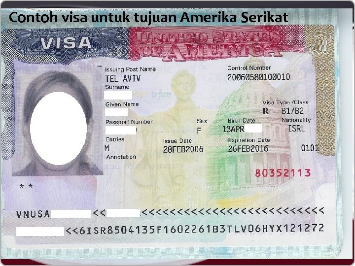 Contoh visa untuk tujuan Amerika Serikat 