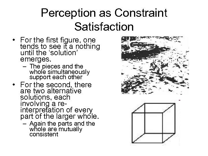 Perception as Constraint Satisfaction • For the first figure, one tends to see it