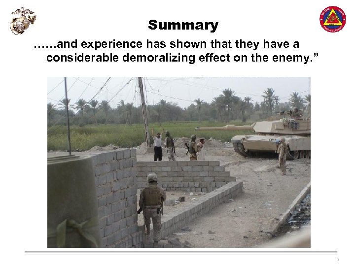 Summary ……and experience has shown that they have a considerable demoralizing effect on the