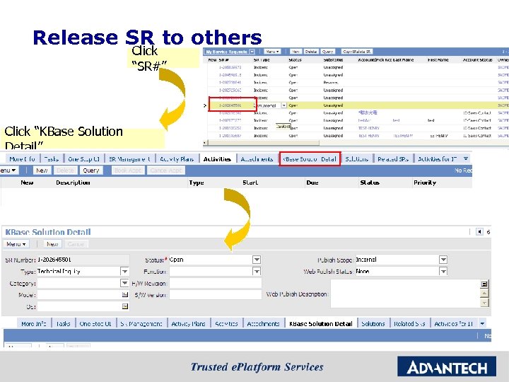 Release SR to others Click “SR#” Click “KBase Solution Detail” 