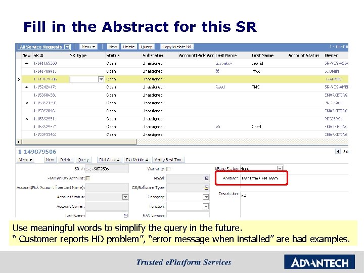 Fill in the Abstract for this SR Use meaningful words to simplify the query