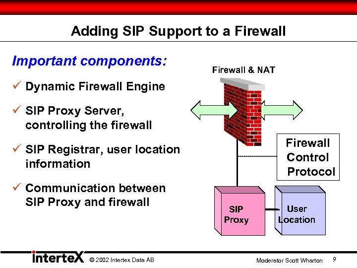 Adding SIP Support to a Firewall Important components: Firewall & NAT ü Dynamic Firewall