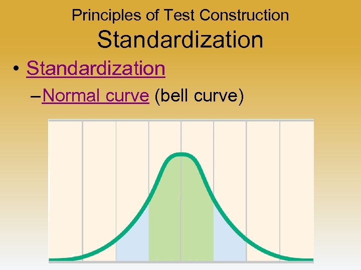 Principles of Test Construction Standardization • Standardization – Normal curve (bell curve) 