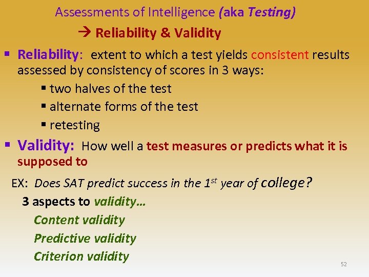 intelligence test reliability and validity