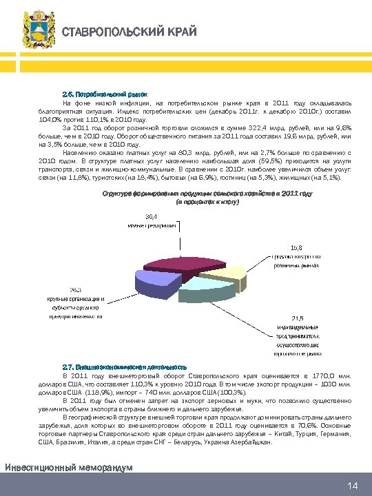 СТАВРОПОЛЬСКИЙ КРАЙ 2. 6. Потребительский рынок На фоне низкой инфляции, на потребительском рынке края