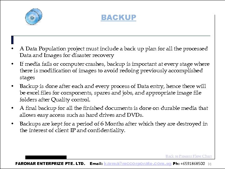 BACKUP • A Data Population project must include a back up plan for all