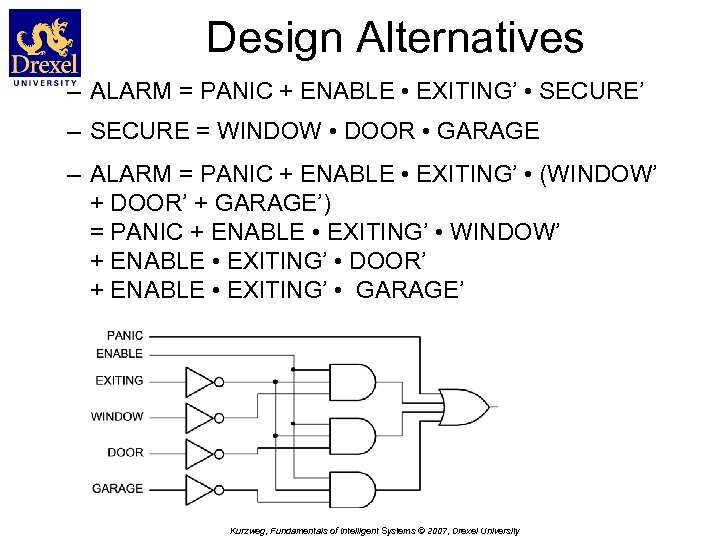 Design Alternatives – ALARM = PANIC + ENABLE • EXITING’ • SECURE’ – SECURE