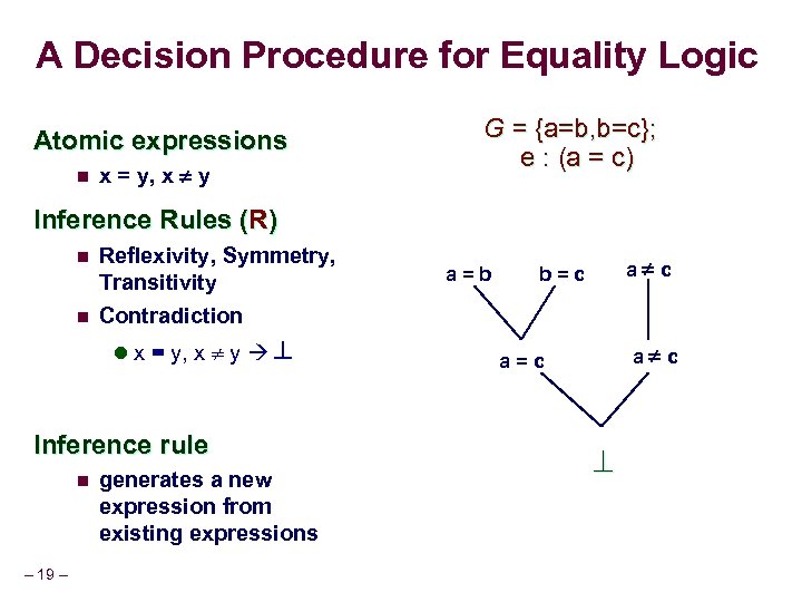 A Decision Procedure for Equality Logic Atomic expressions n x = y, x y