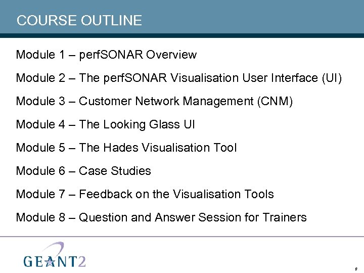 COURSE OUTLINE Module 1 – perf. SONAR Overview Module 2 – The perf. SONAR