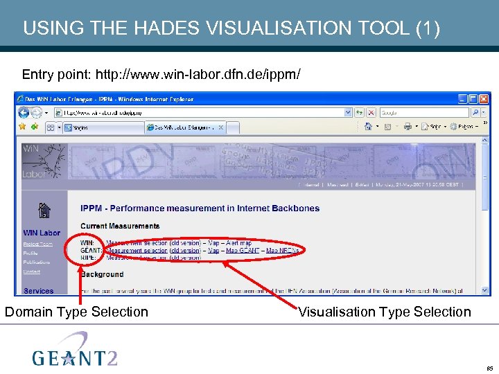 USING THE HADES VISUALISATION TOOL (1) Entry point: http: //www. win-labor. dfn. de/ippm/ Domain