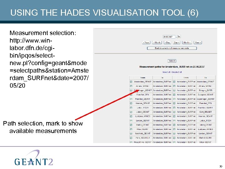 USING THE HADES VISUALISATION TOOL (6) Measurement selection: http: //www. winlabor. dfn. de/cgibin/ipqos/selectnew. pl?