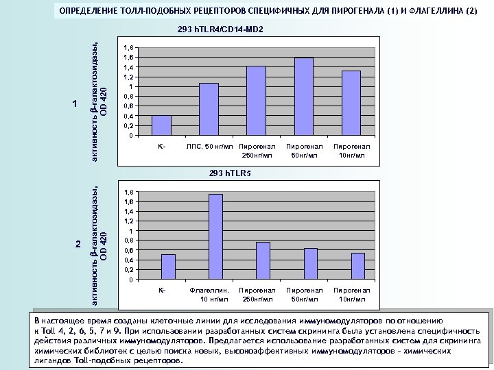 ОПРЕДЕЛЕНИЕ ТОЛЛ-ПОДОБНЫХ РЕЦЕПТОРОВ СПЕЦИФИЧНЫХ ДЛЯ ПИРОГЕНАЛА (1) И ФЛАГЕЛЛИНА (2) 1 активность -галактозидазы, ОD