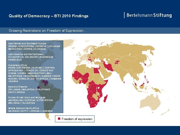 Quality of Democracy – BTI 2010 Findings Growing Restrictions on Freedom of Expression… East-Central