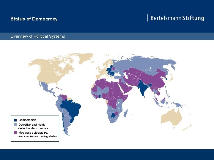 Status of Democracy Overview of Political Systems Democracies Defective and highly defective democracies Moderate