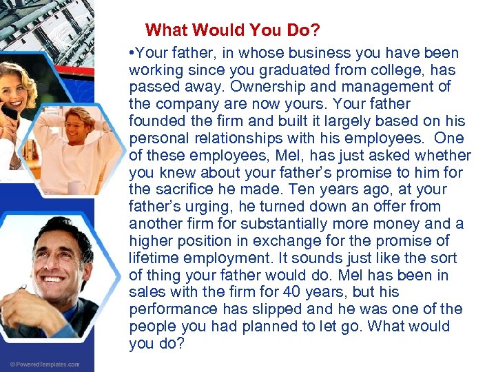 What Would You Do? • Your father, in whose business you have been working