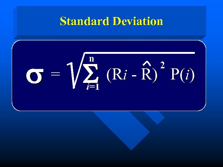 Standard Deviation n s = S (Ri - R) i=1 2 P(i) 