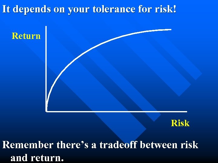 It depends on your tolerance for risk! Return Risk Remember there’s a tradeoff between