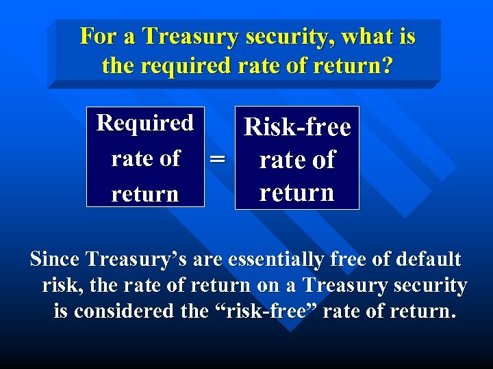 For a Treasury security, what is the required rate of return? Required Risk-free rate