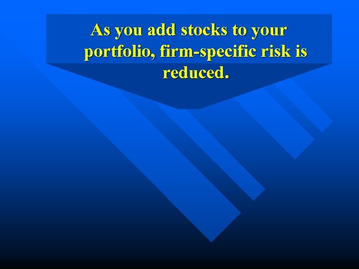 As you add stocks to your portfolio, firm-specific risk is reduced. 