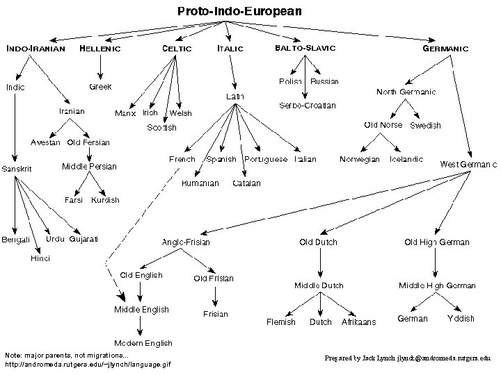 Proto-Indo-European Note: major parents, not migrations. . . http: //andromeda. rutgers. edu/~jlynch/language. gif 