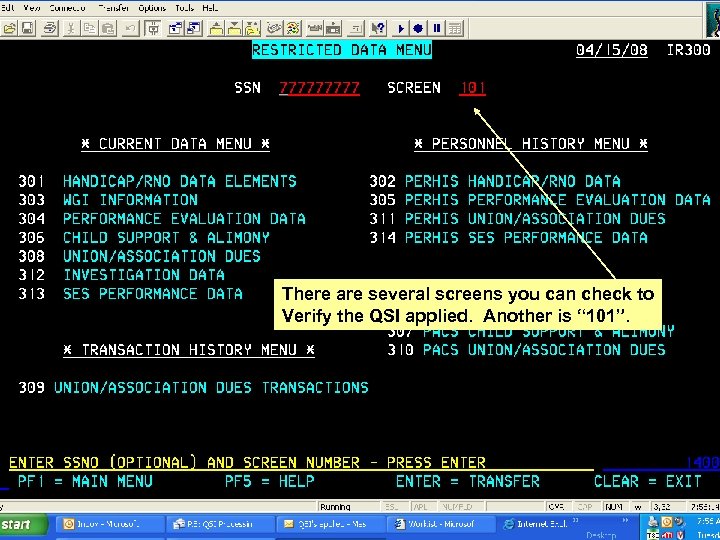 There are several screens you can check to Verify the QSI applied. Another is